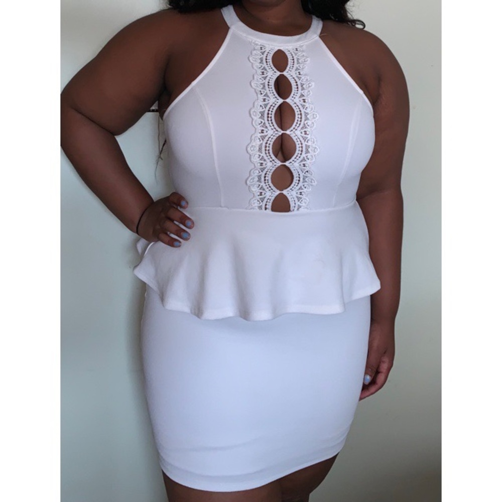 White peplum cocktail dress